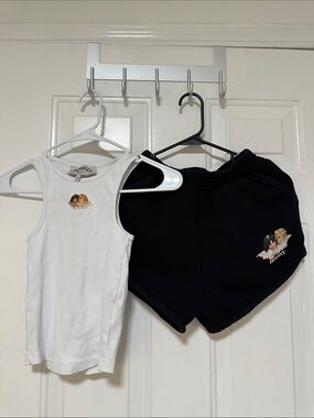 Fiorucci White Tank Top & Black Shorts Set with Angel Patch